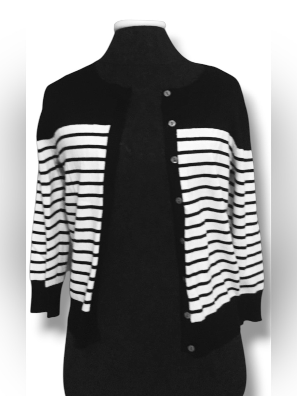 Joseph Allen Black and White Striped Button Cardigan